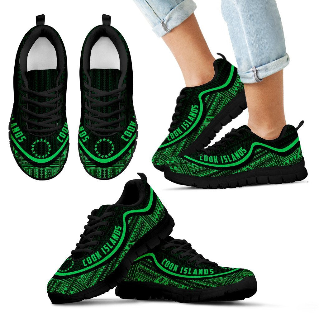 Cook Islands Wave Sneakers - Polynesian Pattern Green Color - Vibe Hoodie Shop