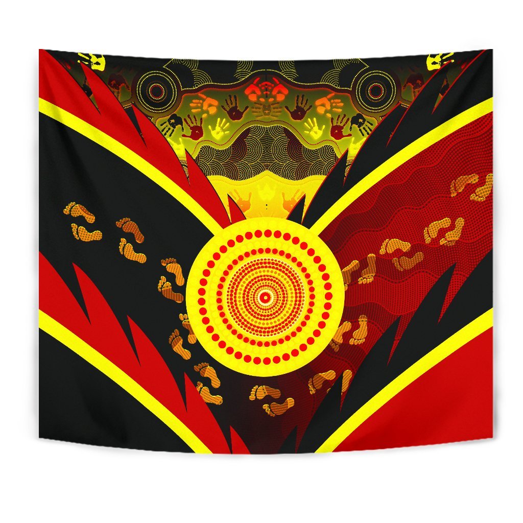 Aboriginal Tapestry - Indigenous Flag With Footprint Hand Art - Vibe Hoodie Shop