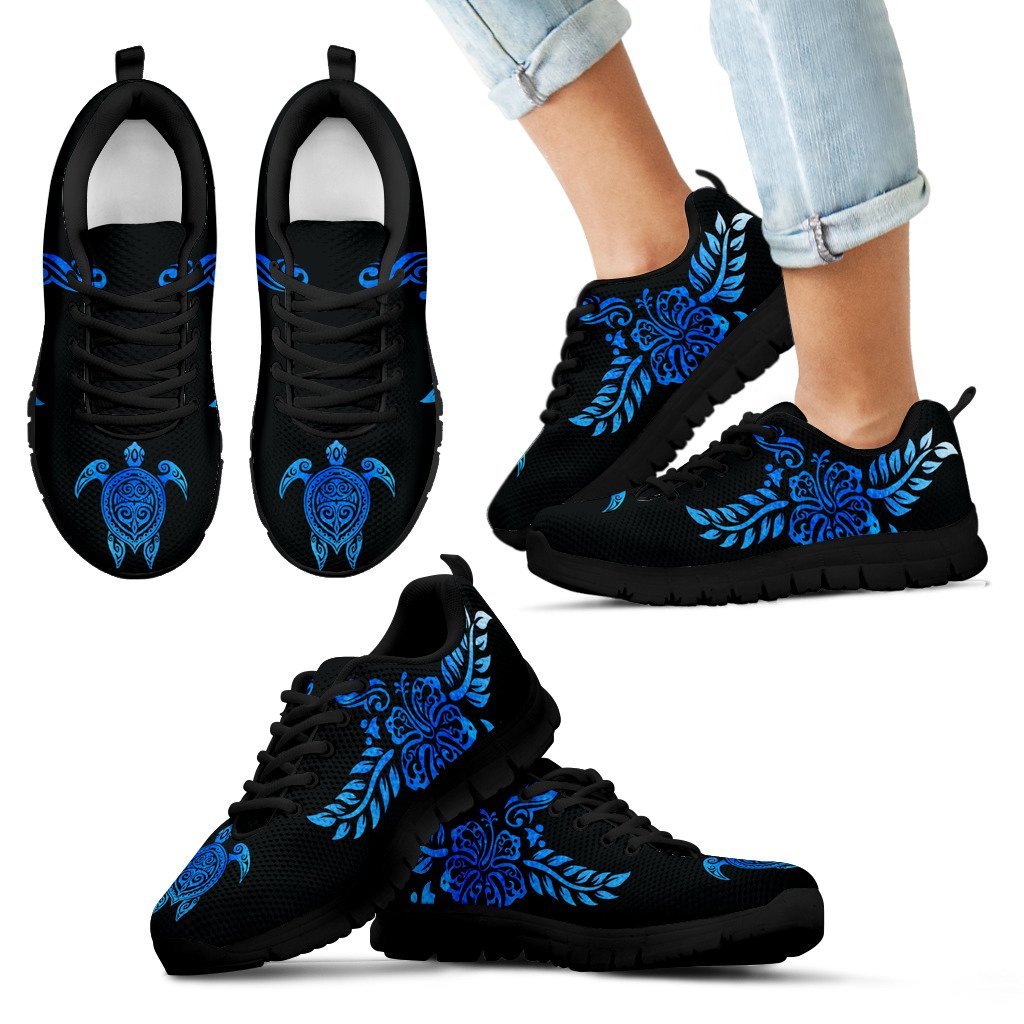 Deep Blue Sea Turtle And Hibiscus Men's / Women's Sneakers (Shoes) - Vibe Hoodie Shop