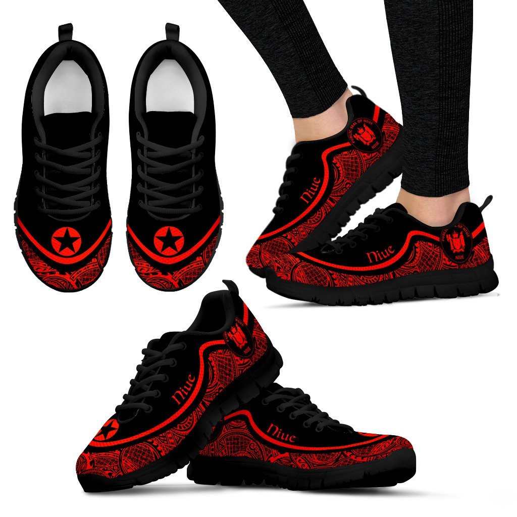 Niue Wave Sneakers - Polynesian Pattern Red Color - Vibe Hoodie Shop