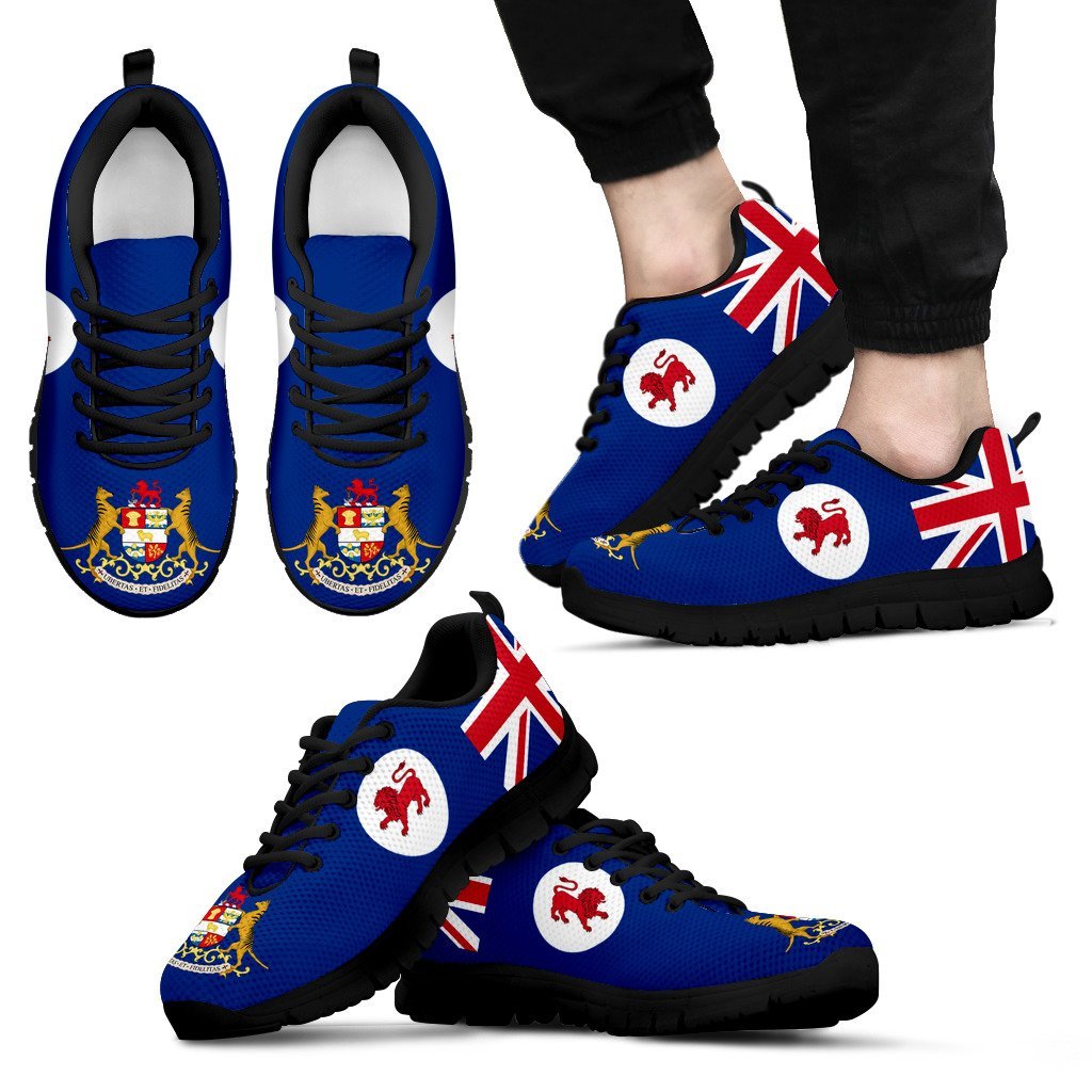 Australia Sneakers - Australian Flag Shoes Tasmania Flag And Coat Of Arms Ver01 - Vibe Hoodie Shop