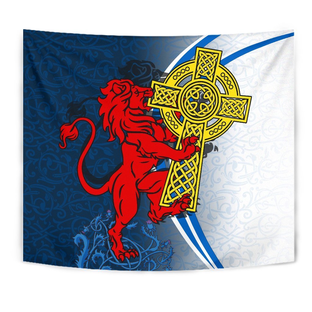 Scotland Tapestry - Scottish Lion With Celtic Cross - Vibe Hoodie Shop