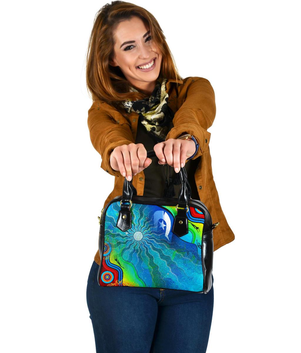 Shoulder Handbag - Torres Strait Islanders Flag with Aboriginal Patterns Bag - Vibe Hoodie Shop