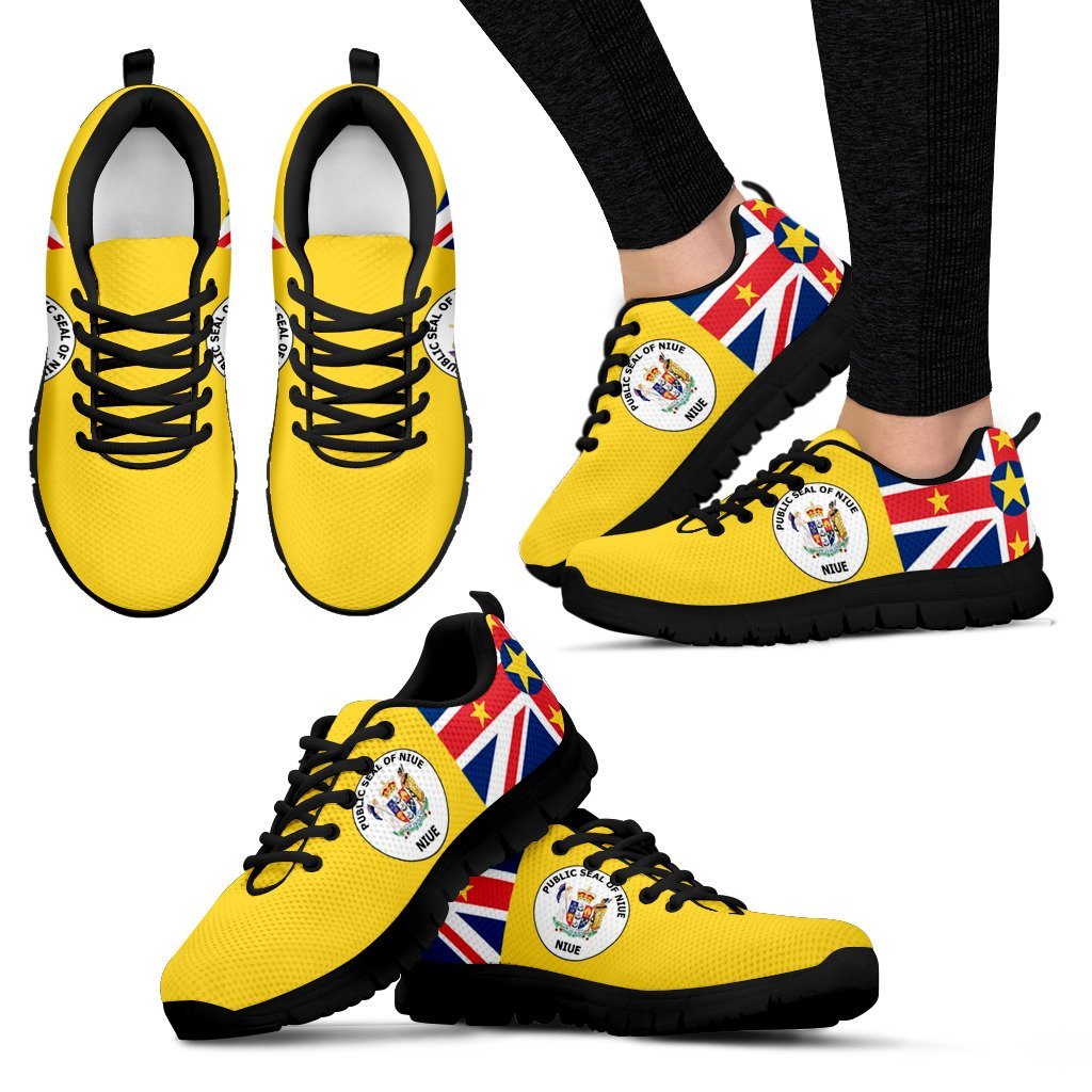 Niue Islands Flag And Coat Of Arms - Men's/Women's/Kid's Sneakers (Shoes) - Vibe Hoodie Shop