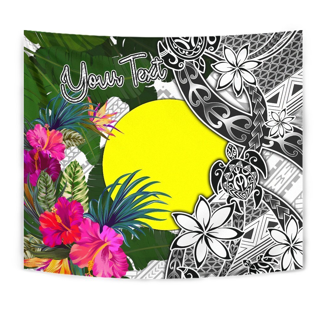 Palau Custom Personalised Tapestry White - Turtle Plumeria Banana Leaf - Vibe Hoodie Shop