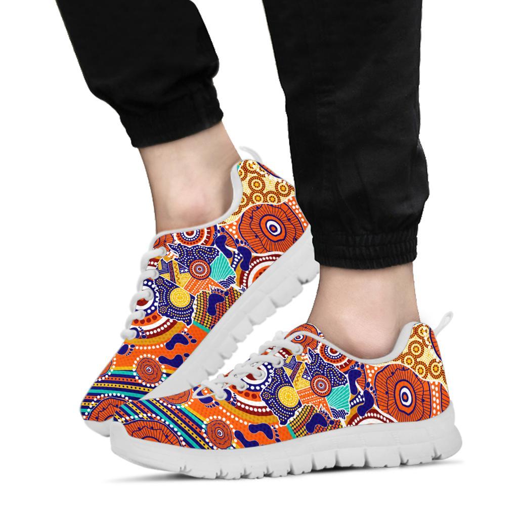 Aboriginal Sneakers - Australian Map Dot Painting - Vibe Hoodie Shop