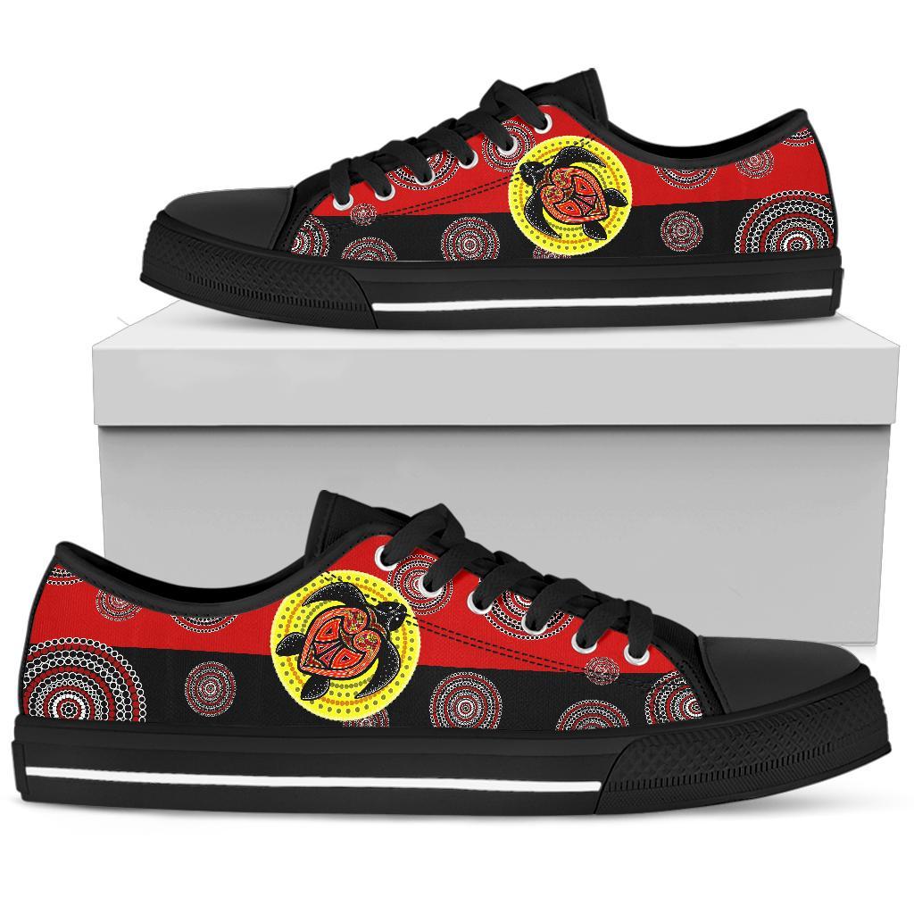 Canvas Shoes - Aboriginal Dot Painting Shoes Turtle - Low Top - Vibe Hoodie Shop
