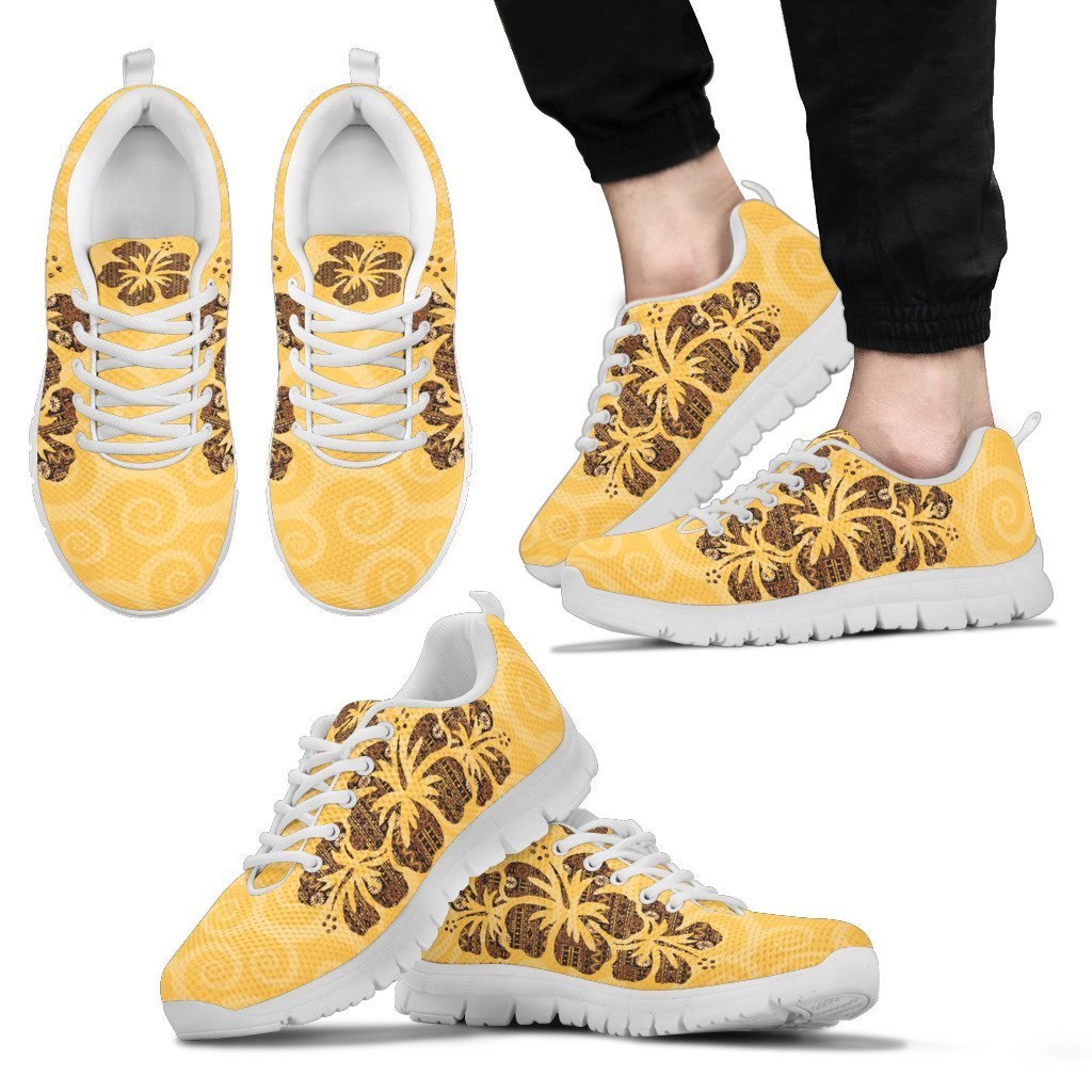 Fiji Sneakers - Fiji Yellow Hibiscus Masi Tapa Shoes - Vibe Hoodie Shop