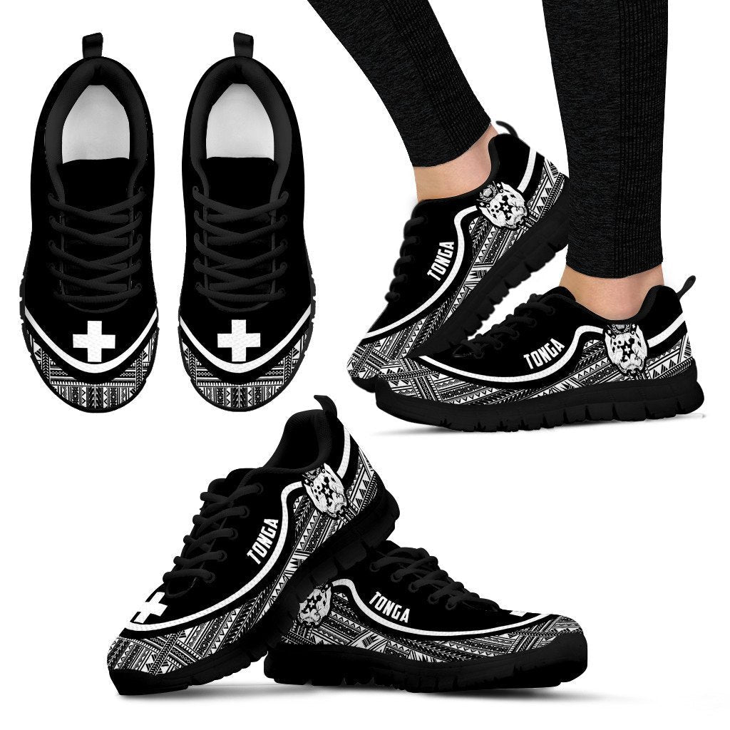 Tonga Wave Sneakers - Polynesian Pattern Black White Color - Vibe Hoodie Shop