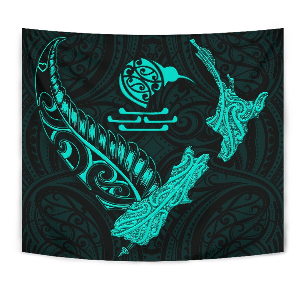 New Zealand Heart Tapestry - Map Kiwi mix Silver Fern Turquoise - Vibe Hoodie Shop