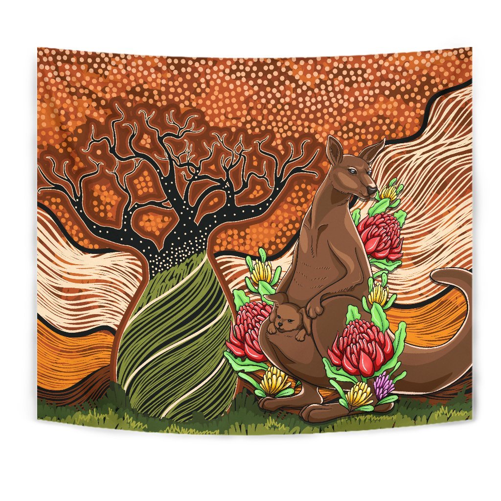 Aboriginal Tapestry - Kangaroo With Indigenous Tree - Vibe Hoodie Shop