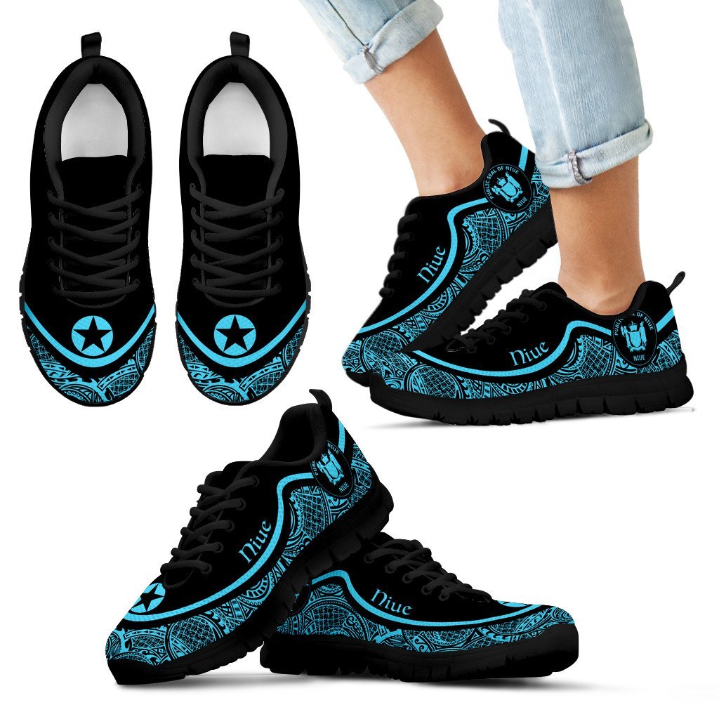 Niue Wave Sneakers - Polynesian Pattern Blue Color - Vibe Hoodie Shop