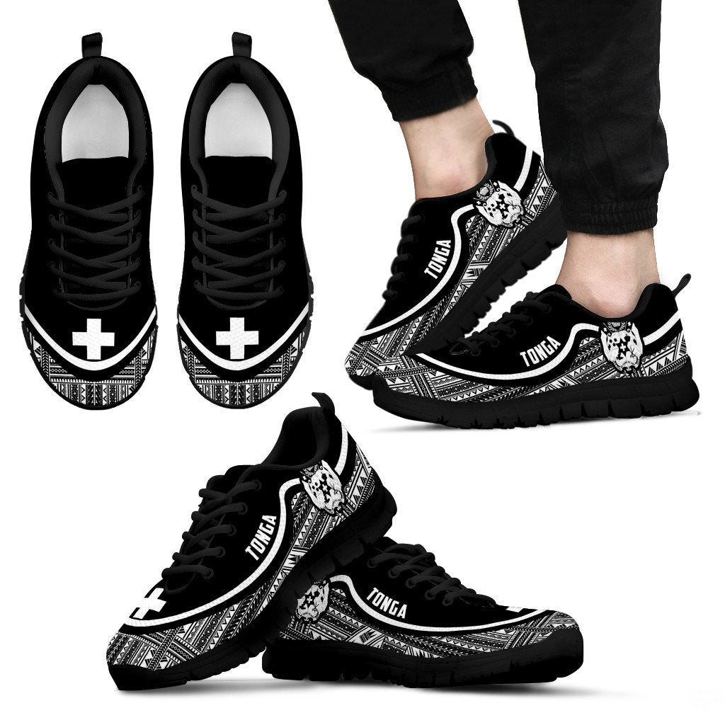 Tonga Wave Sneakers - Polynesian Pattern Black White Color - Vibe Hoodie Shop