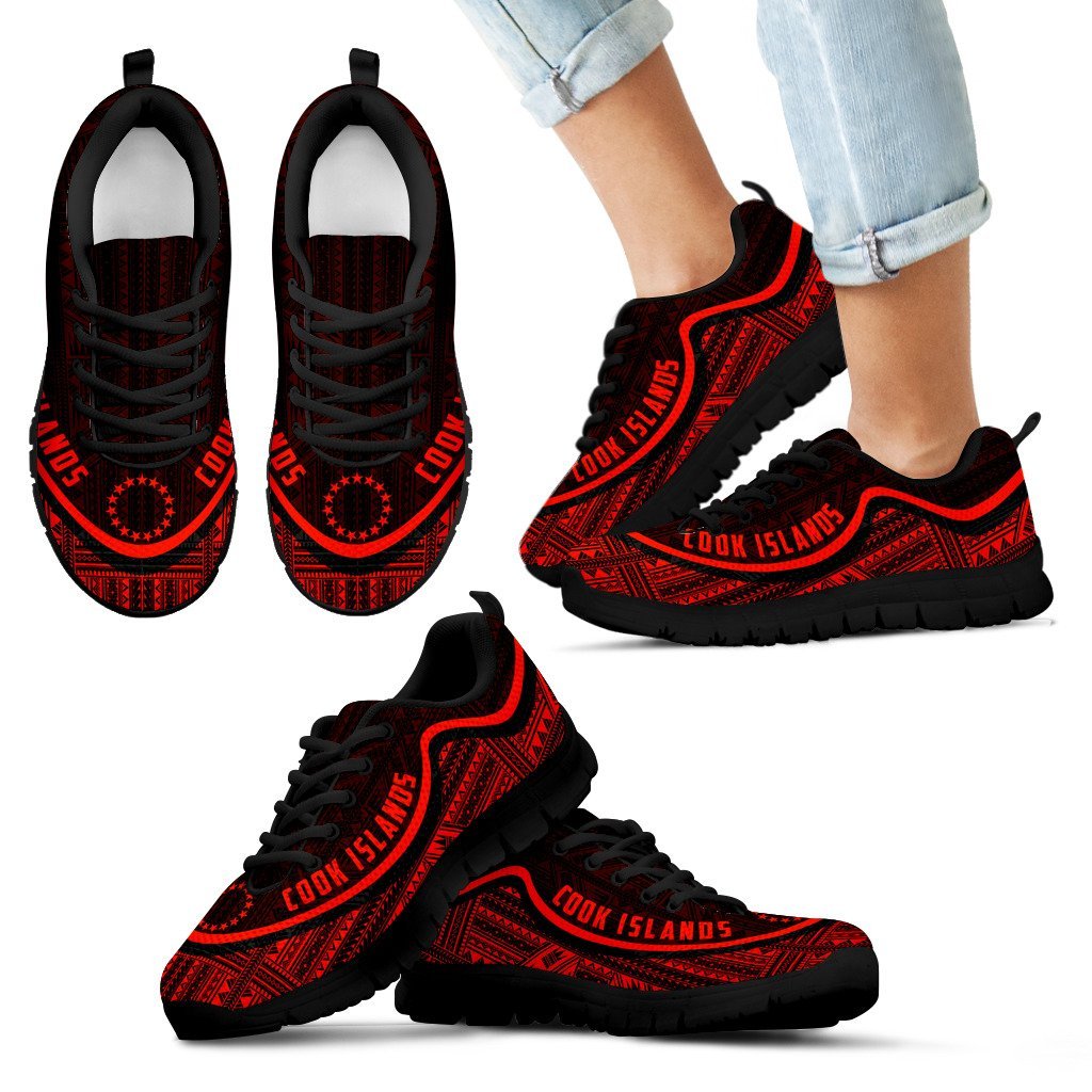 Cook Islands Wave Sneakers - Polynesian Pattern Red Color - Vibe Hoodie Shop