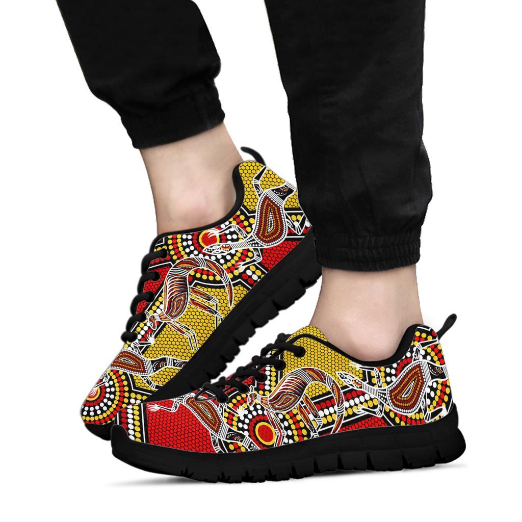 Aboriginal Sneakers, Kangaroo Dot Painting Patterns - Vibe Hoodie Shop