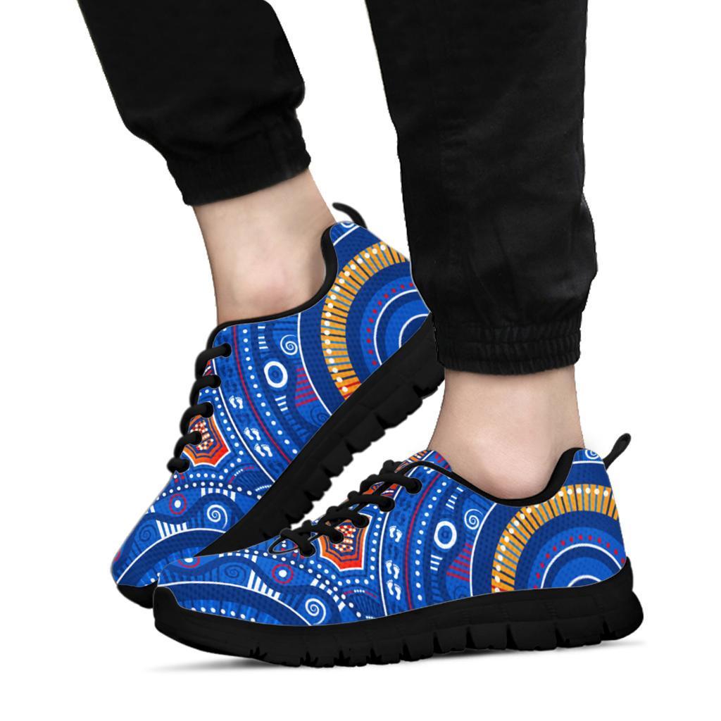 Aboriginal Sneakers - Indigenous Footprint Patterns Blue Color - Vibe Hoodie Shop