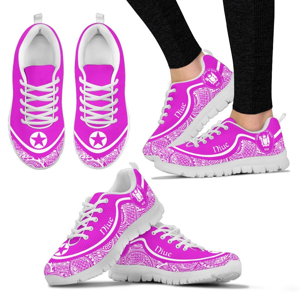 Niue Wave Sneakers - Polynesian Pattern White Pink Color - Vibe Hoodie Shop