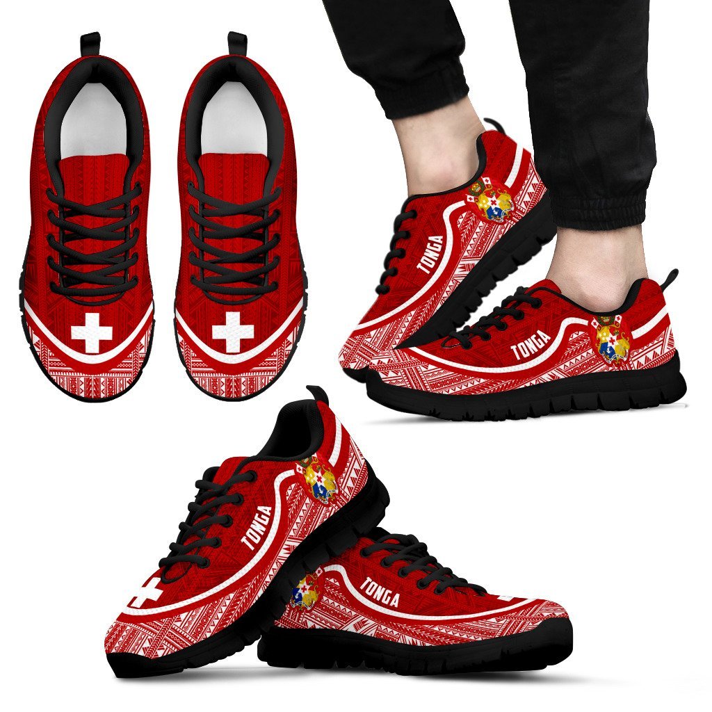 Tonga Wave Sneakers - Polynesian Pattern Flag Color - Vibe Hoodie Shop