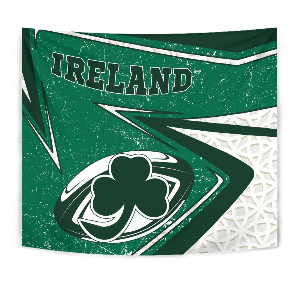 Ireland Rugby Tapestry - Celtic Shamrock and Rugby Ball - Vibe Hoodie Shop