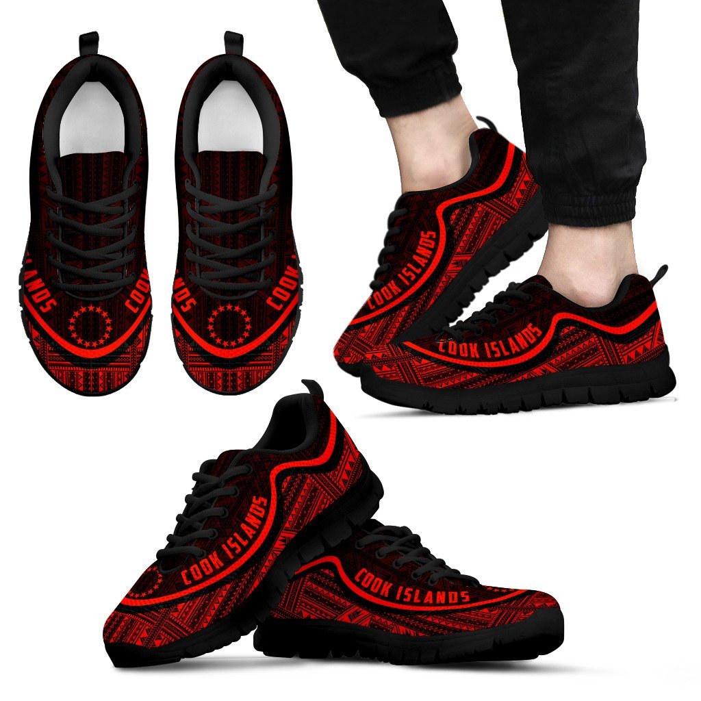 Cook Islands Wave Sneakers - Polynesian Pattern Red Color - Vibe Hoodie Shop