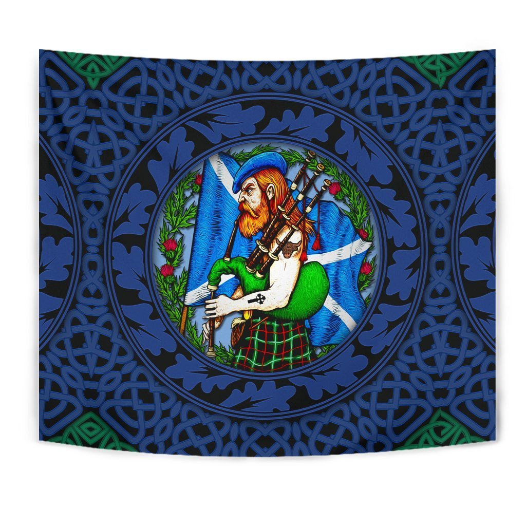 Scotland Highlander Men with Traditional Bagpipes Tapestry - Vibe Hoodie Shop