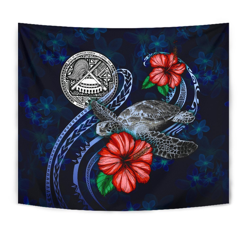 American Samoa Polynesian Tapestry - Blue Turtle Hibiscus - Vibe Hoodie Shop