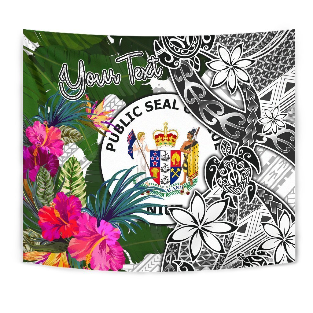 Niue Custom Personalised Tapestry White - Turtle Plumeria Banana Leaf - Vibe Hoodie Shop