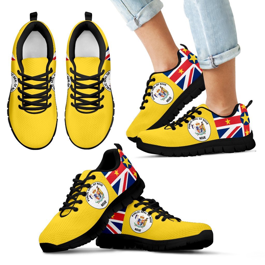 Niue Islands Flag And Coat Of Arms - Men's/Women's/Kid's Sneakers (Shoes) - Vibe Hoodie Shop