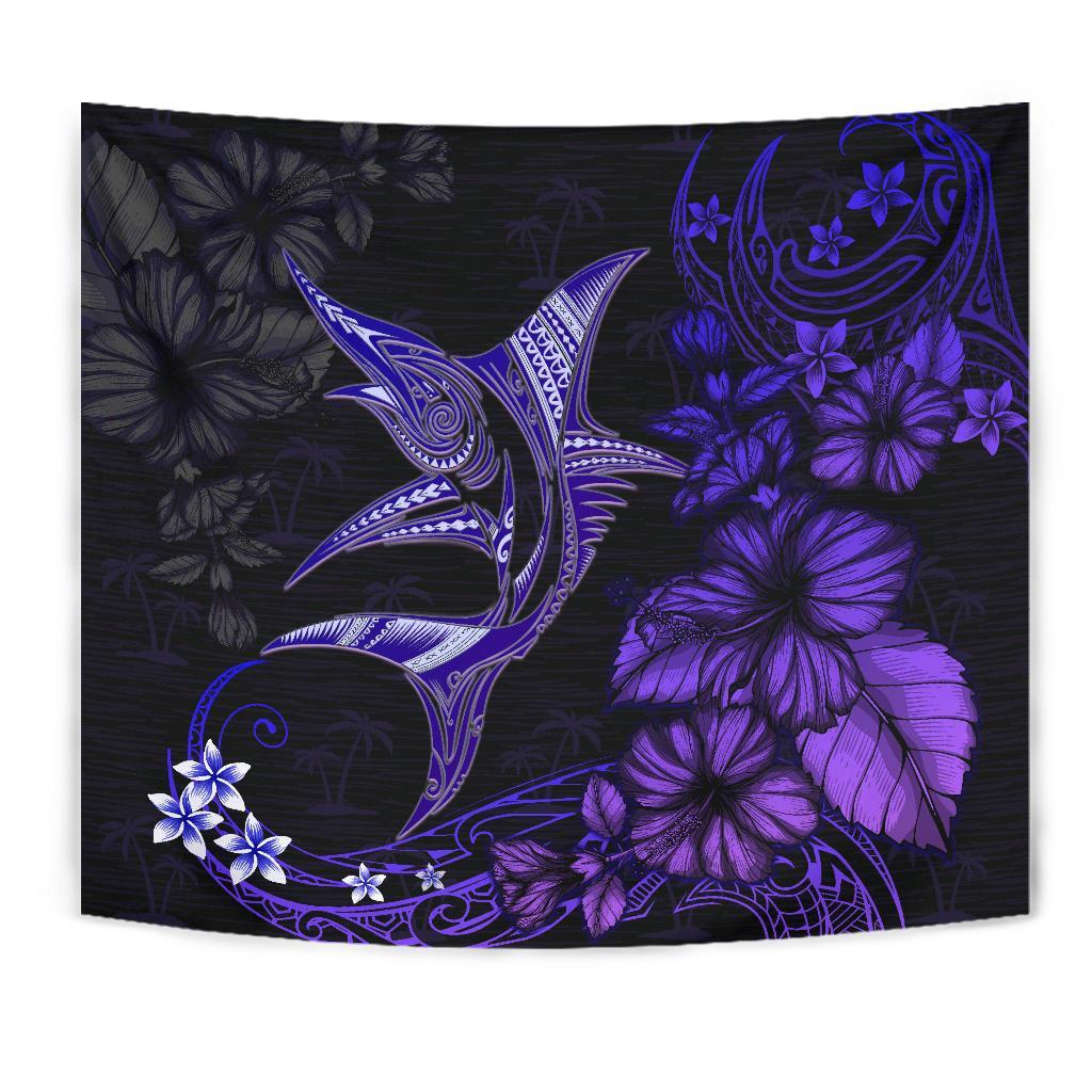 Marlin Polynesian Tapestry Hibiscus Polynesian Purple Blue - Vibe Hoodie Shop