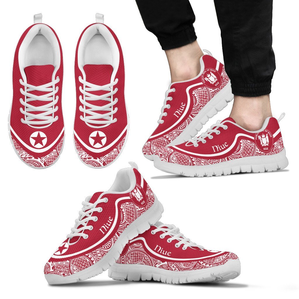 Niue Wave Sneakers - Polynesian Pattern White Red Color - Vibe Hoodie Shop