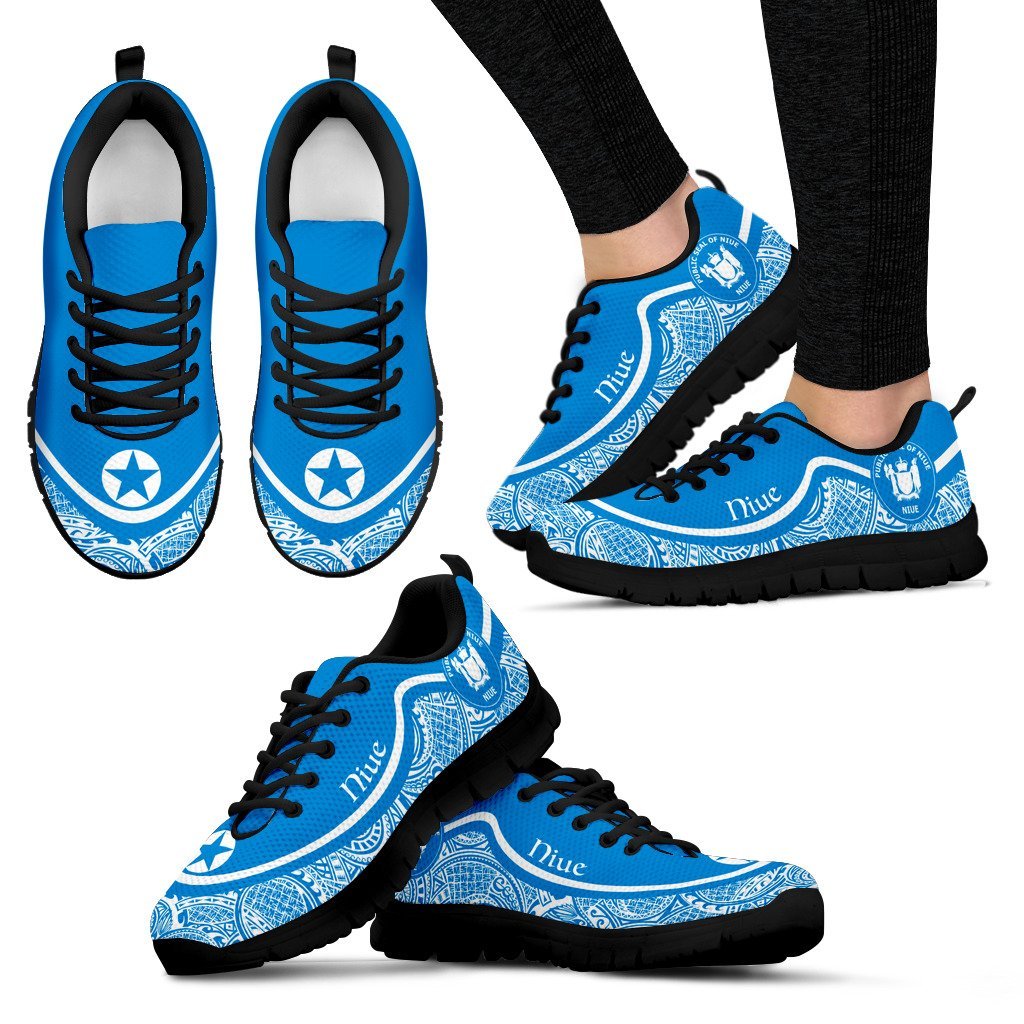 Niue Wave Sneakers - Polynesian Pattern White Blue Color - Vibe Hoodie Shop