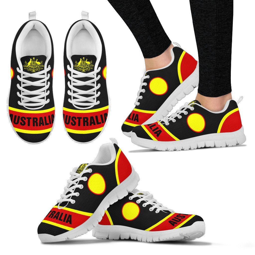 Aboriginal Sneakers, Australian Coat Of Arms Indigenous Flag Color - Vibe Hoodie Shop