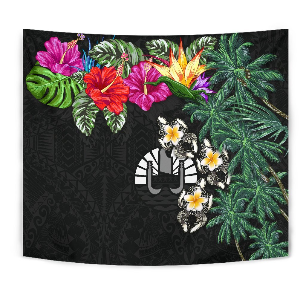 Tahiti Tapestry - Hibiscus Turtle Tattoo Black - Vibe Hoodie Shop