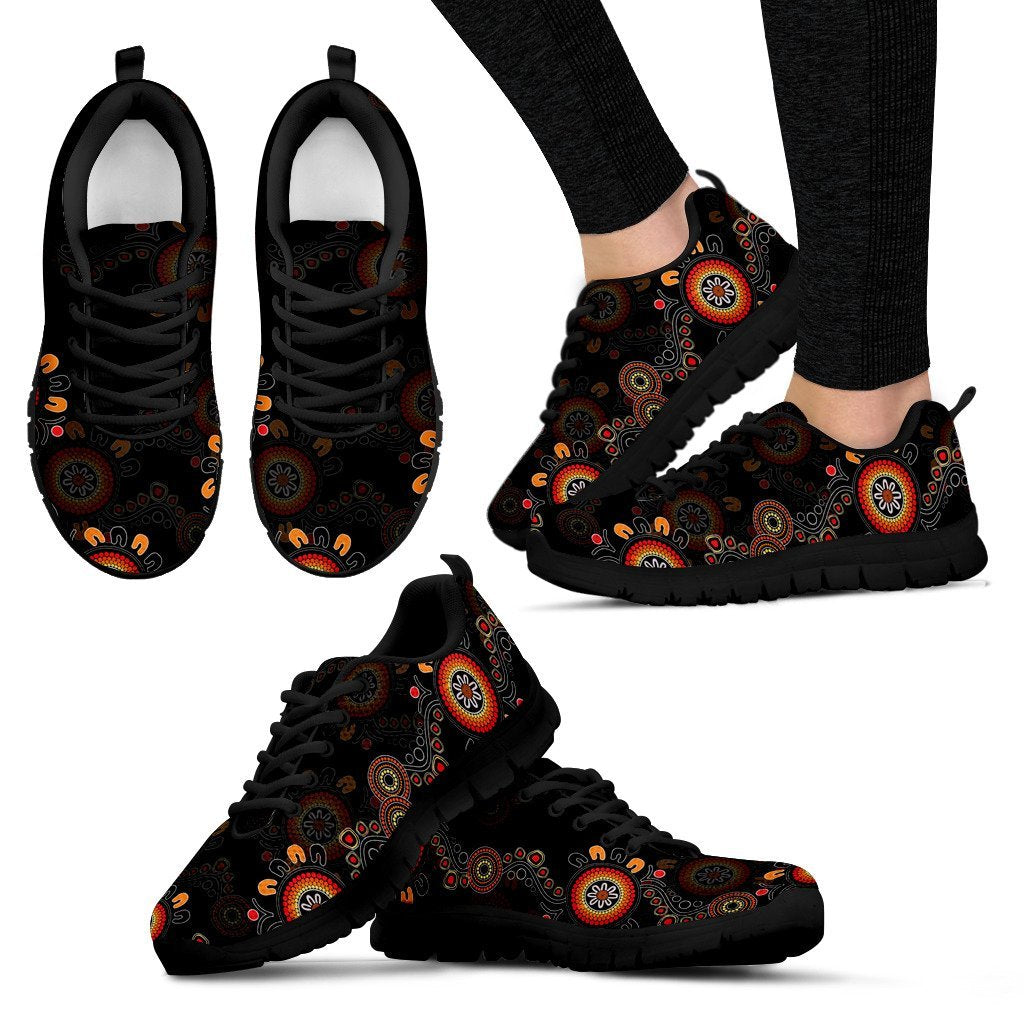 Aboriginal Sneakers, Flowers Patterns Circle Dot Painting - 02 - Vibe Hoodie Shop