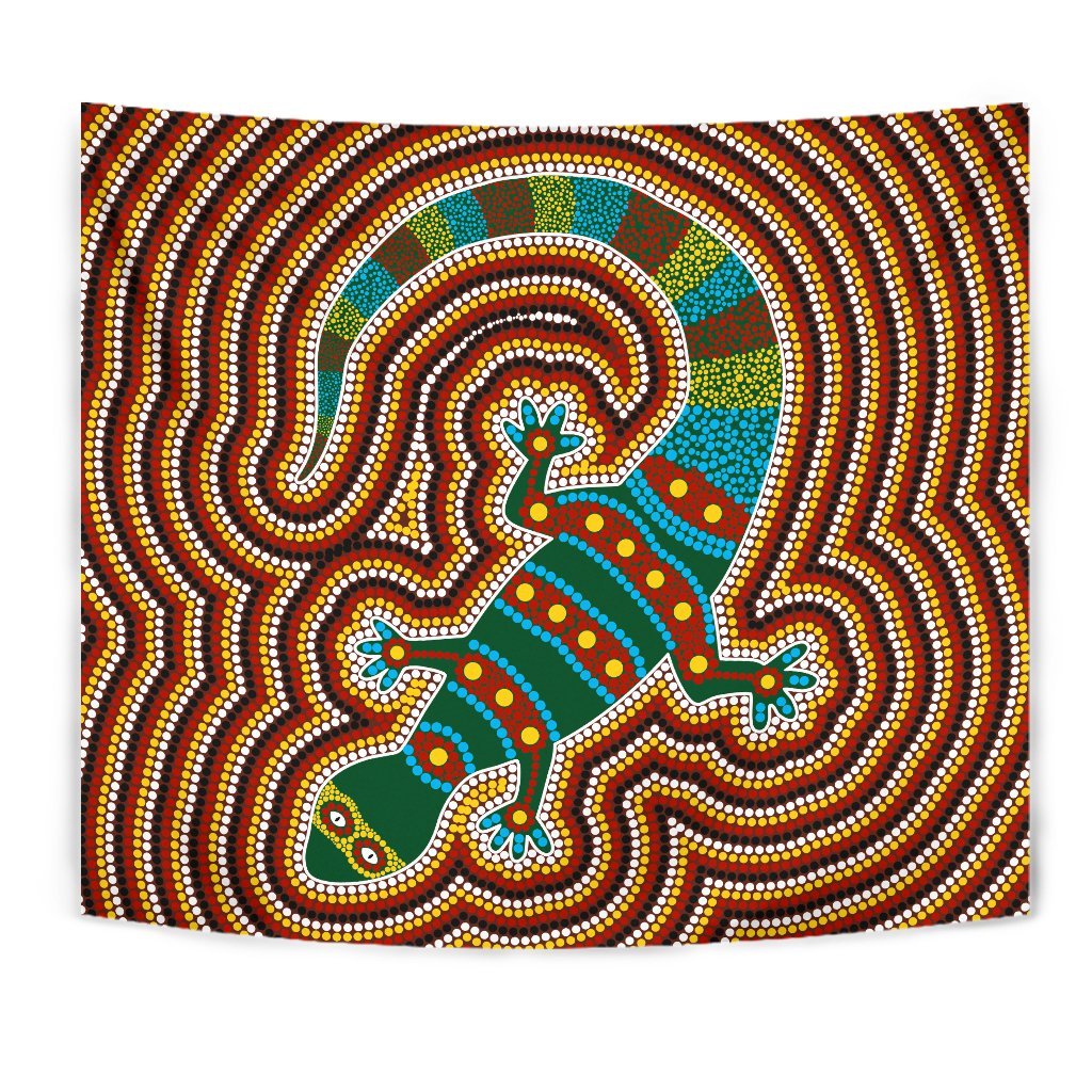 Aboriginal Tapestry - Lizard Dot Painting Patterns - Vibe Hoodie Shop