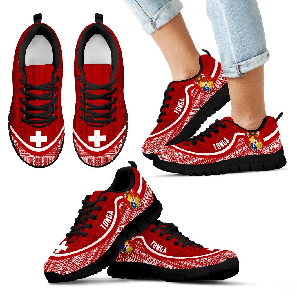 Tonga Wave Sneakers - Polynesian Pattern Flag Color - Vibe Hoodie Shop