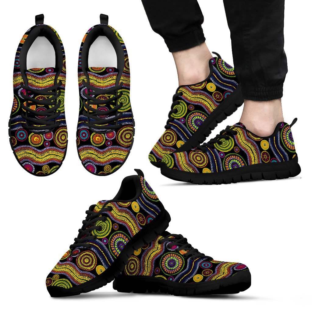 Aboriginal Sneakers, Indigenous Dot Painting Circle Line 15 - Vibe Hoodie Shop