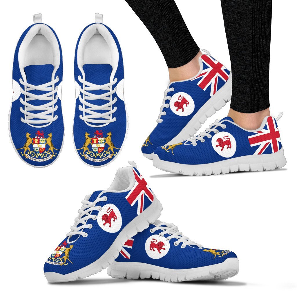 Australia Sneakers - Australian Flag Shoes Tasmania Flag And Coat Of Arms Ver01 - Vibe Hoodie Shop