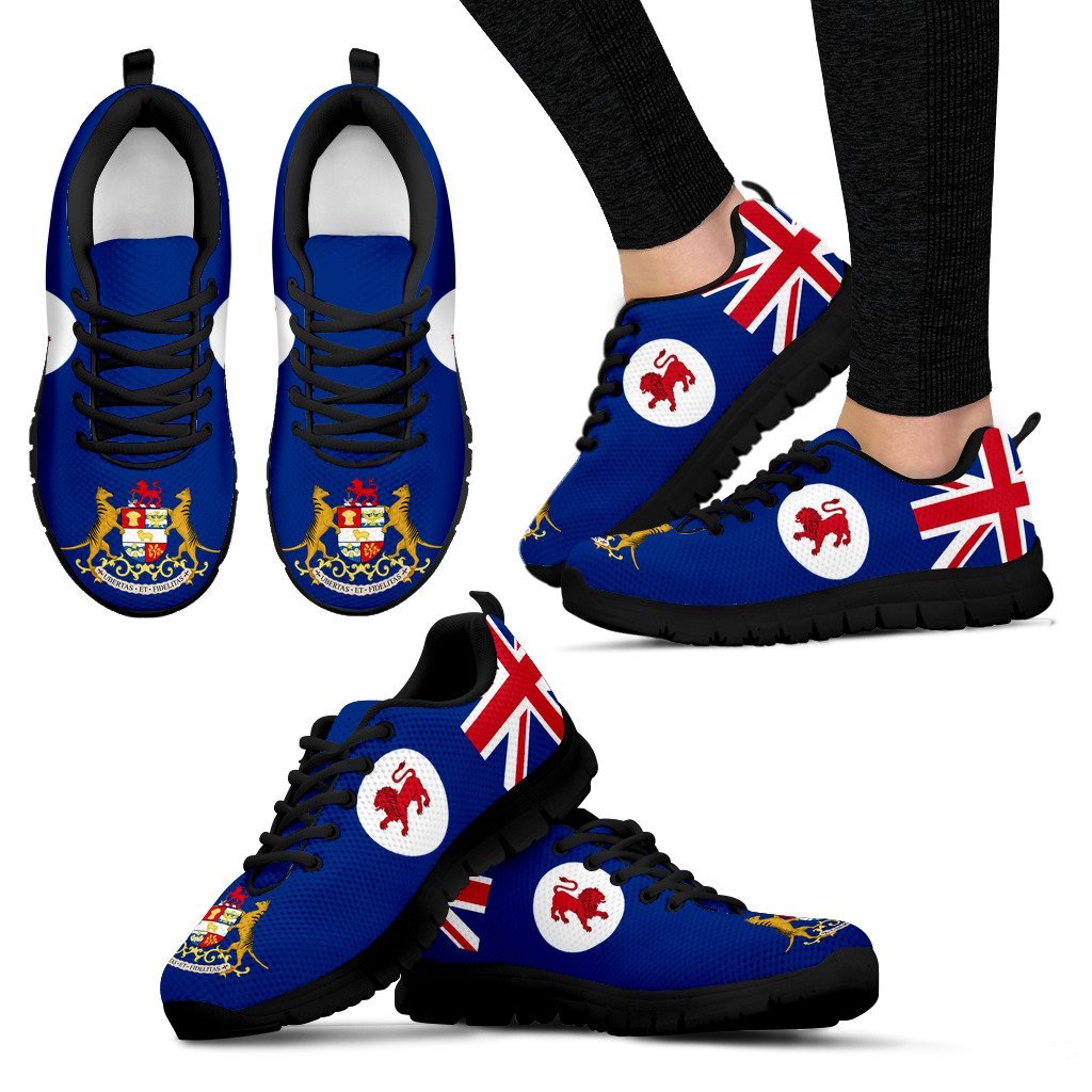 Australia Sneakers - Australian Flag Shoes Tasmania Flag And Coat Of Arms Ver01 - Vibe Hoodie Shop