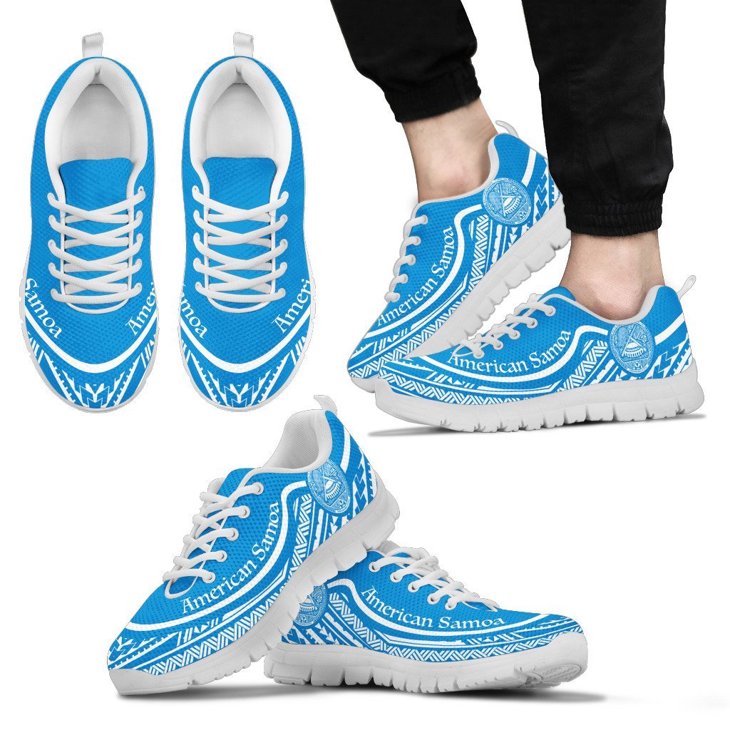 American Samoa Wave Sneakers White Blue Color - Vibe Hoodie Shop