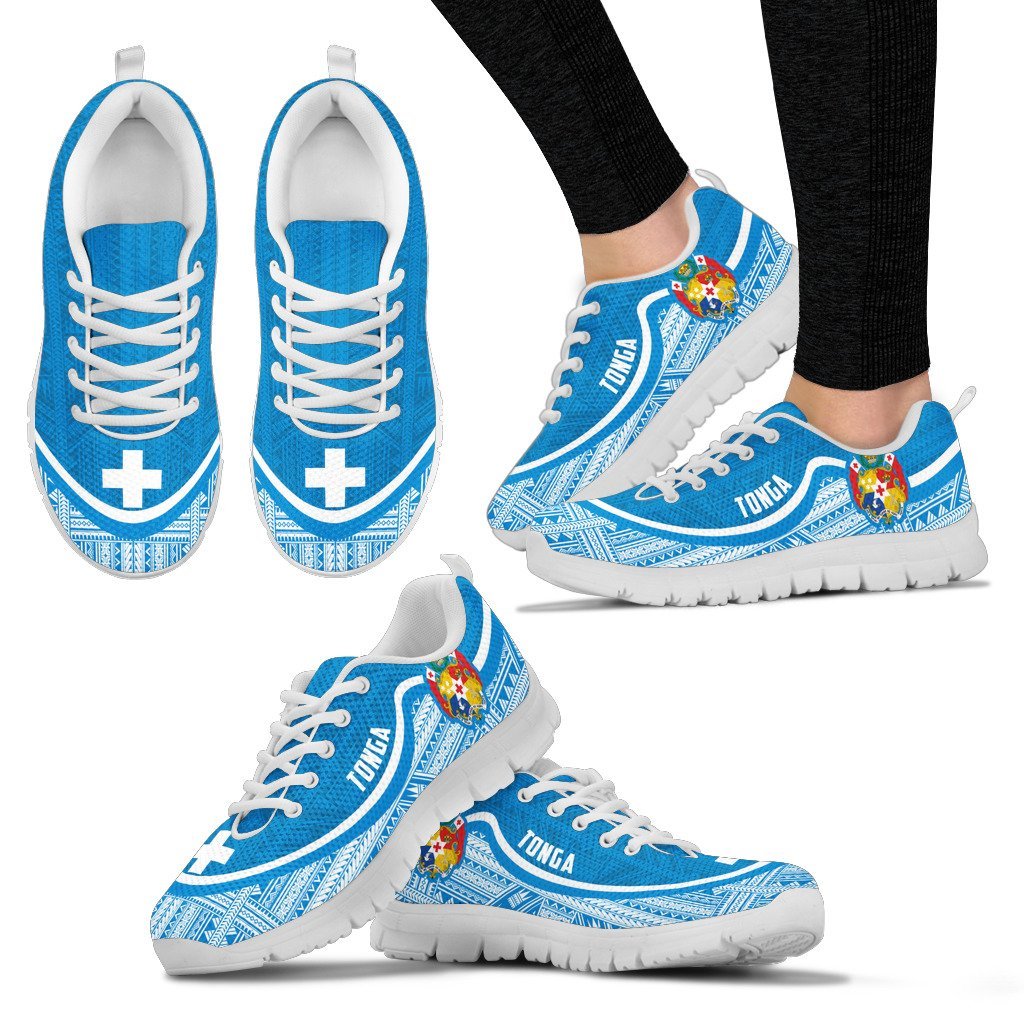 Tonga Wave Sneakers - Polynesian Pattern White Blue Color - Vibe Hoodie Shop