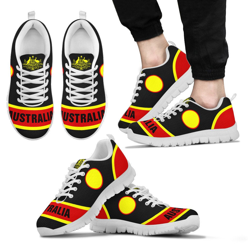 Aboriginal Sneakers, Australian Coat Of Arms Indigenous Flag Color - Vibe Hoodie Shop