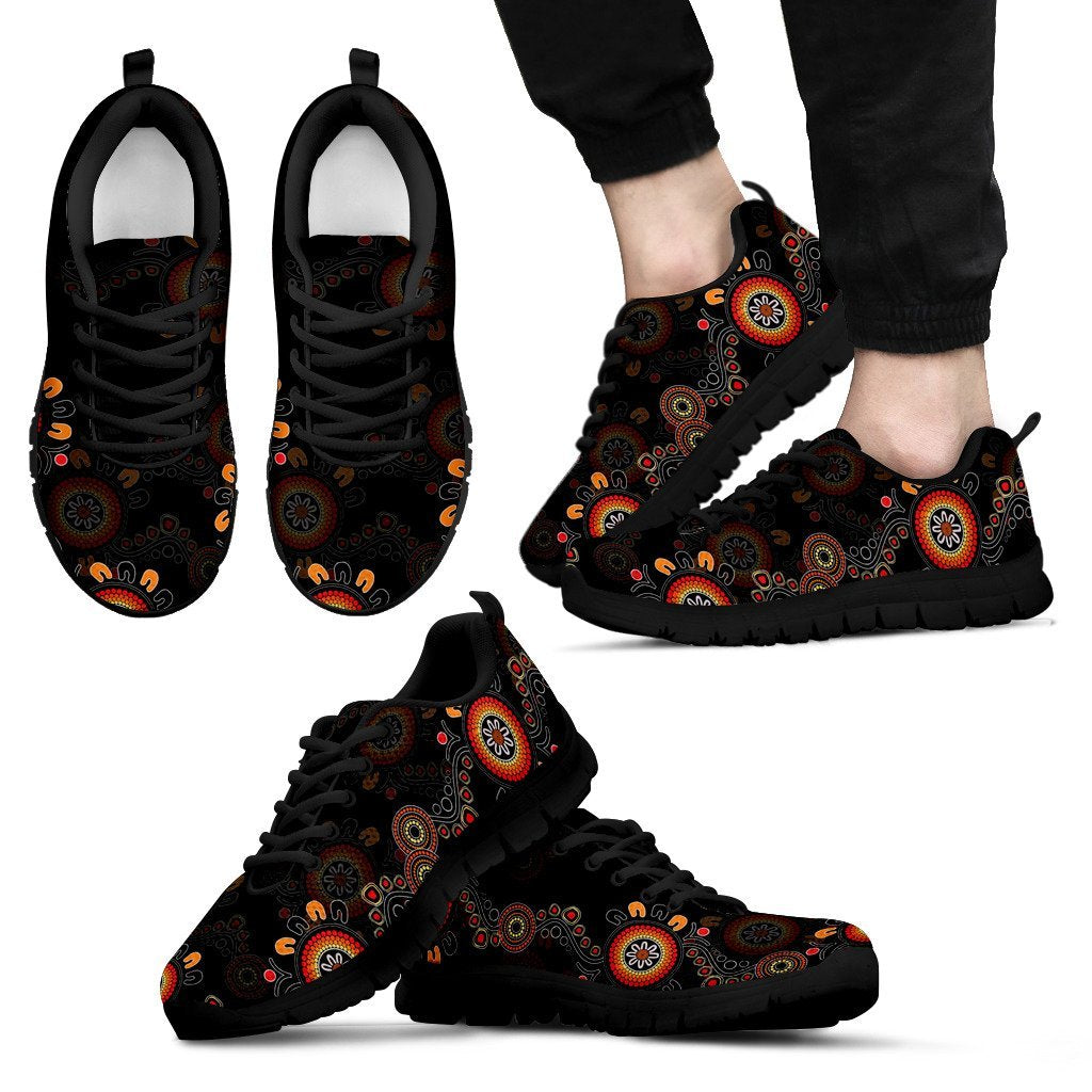 Aboriginal Sneakers, Flowers Patterns Circle Dot Painting - 02 - Vibe Hoodie Shop