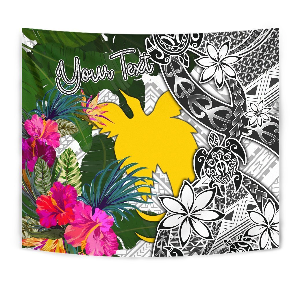 Papua New Guinea Custom Personalised Tapestry White - Turtle Plumeria Banana Leaf - Vibe Hoodie Shop