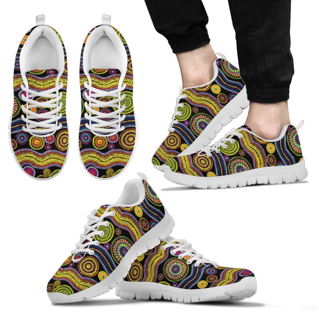 Aboriginal Sneakers, Indigenous Dot Painting Circle Line 15 - Vibe Hoodie Shop