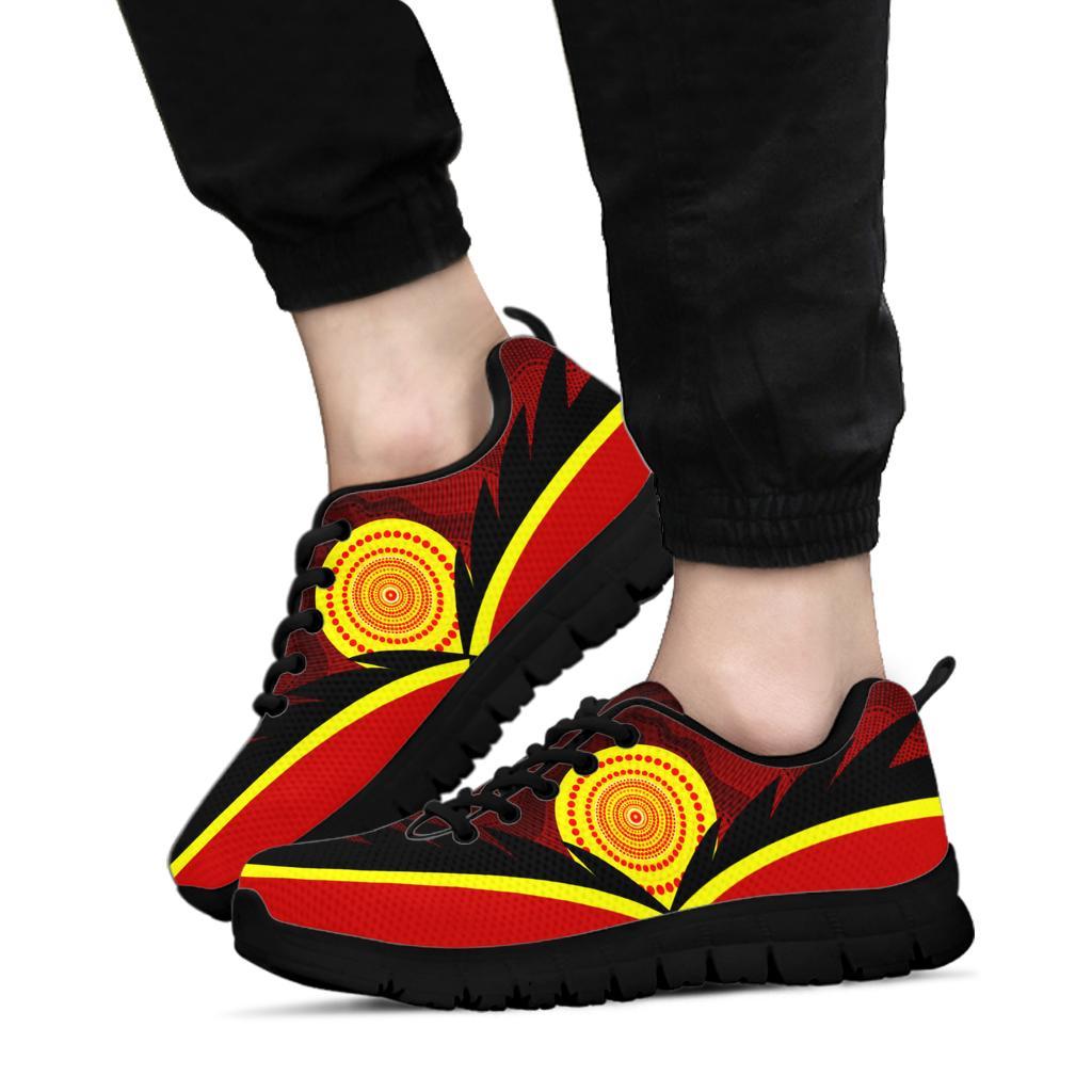 Aboriginal Sneakers - Indigenous Flag With Footprint Hand Art - Vibe Hoodie Shop