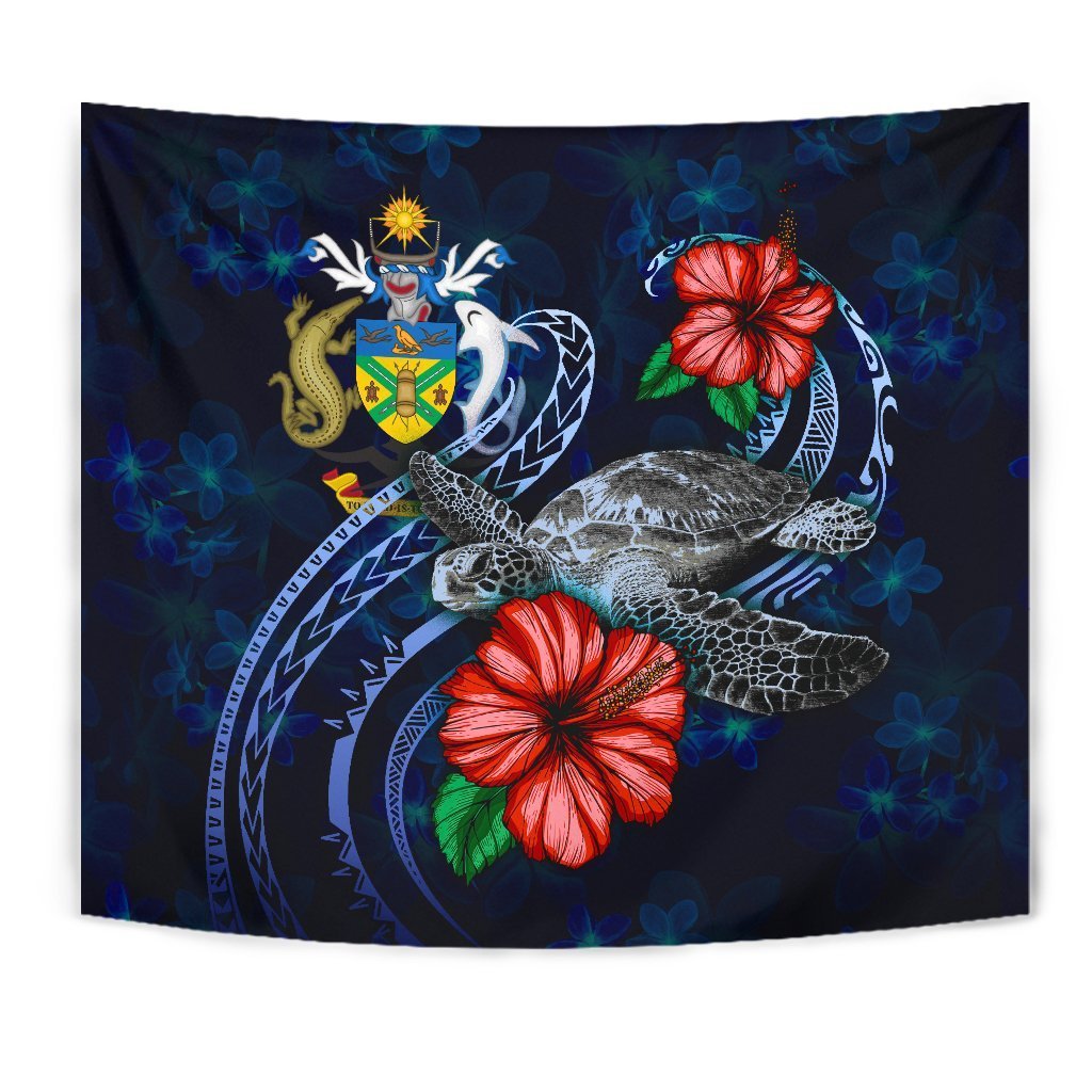 Solomon Islands Polynesian Tapestry - Blue Turtle Hibiscus - Vibe Hoodie Shop