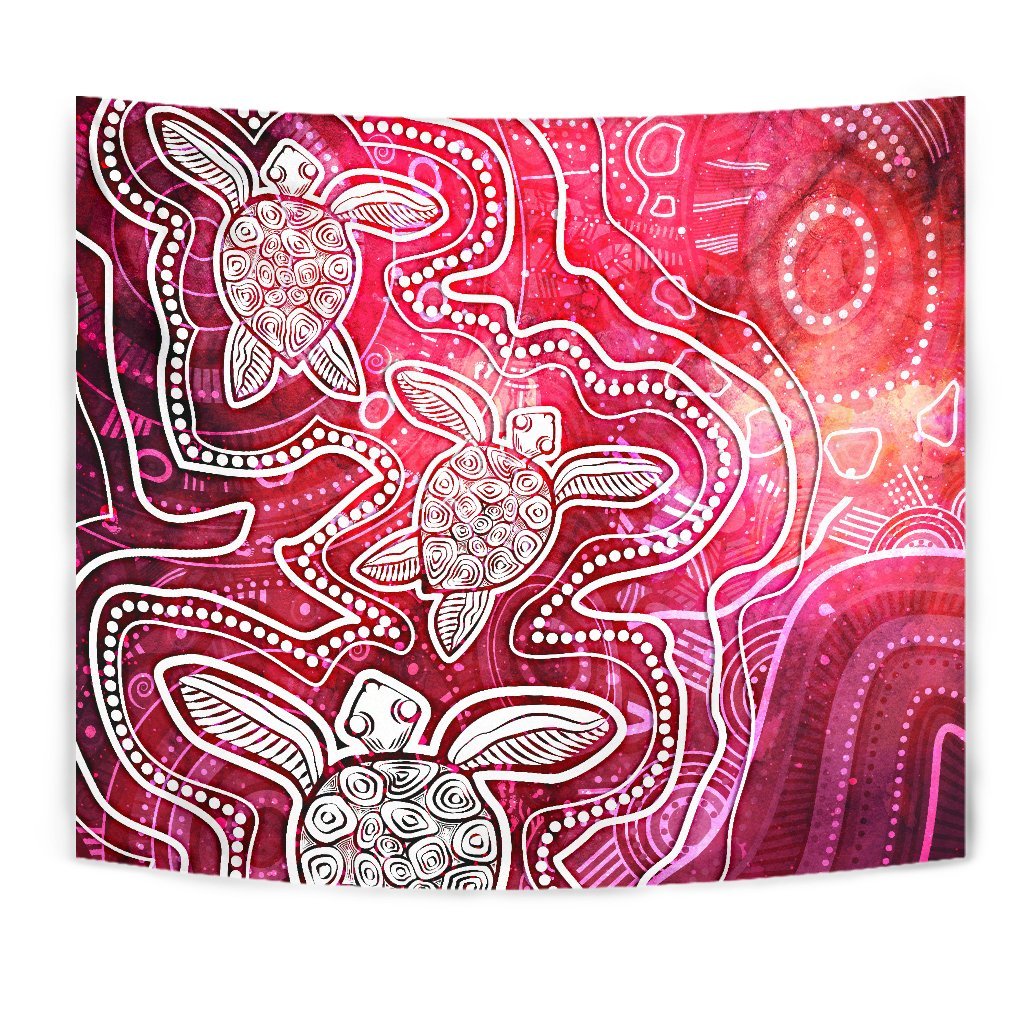 Aboriginal Tapestry - Sea Turtle With Indigenous Patterns (Pink) - Vibe Hoodie Shop