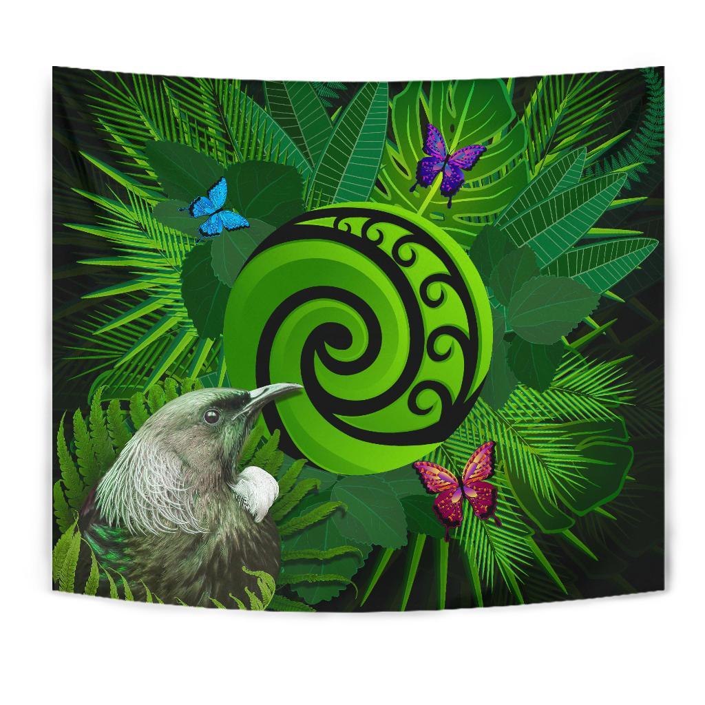 New Zealand Tapestry Koru Fern Mix Tui Bird - Tropical Floral - Vibe Hoodie Shop