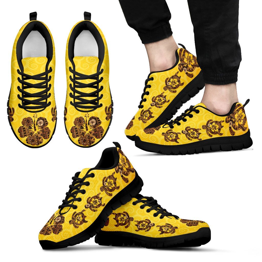 Fiji Sneakers - Yellow Hibiscus Masi Tapa - Vibe Hoodie Shop